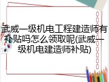 武威一级机电工程建造师有补贴吗怎么领取呢(武威一级机电建造师补贴)