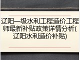 辽阳一级水利工程造价工程师最新补贴政策详情分析(辽阳水利造价补贴)