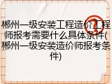 郴州一级安装工程造价工程师报考需要什么具体条件(郴州一级安装造价师报考条件)