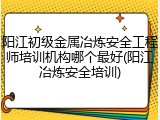 阳江初级金属冶炼安全工程师培训机构哪个最好(阳江冶炼安全培训)