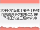 梁平区初级化工安全工程师报班费用多少钱哪里好(梁平化工安全工程师培训)