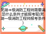 芜湖一级消防工程师需要满足什么条件才能报考呢(芜湖一级消防工程师报考条件)