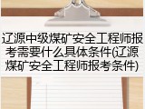 辽源中级煤矿安全工程师报考需要什么具体条件(辽源煤矿安全工程师报考条件)