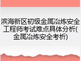 滨海新区初级金属冶炼安全工程师考试难点具体分析(金属冶炼安全考析)