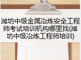 潍坊中级金属冶炼安全工程师考试培训机构哪里找(潍坊中级冶炼工程师培训)
