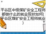 平谷区中级煤矿安全工程师都做什么的就业现状如何(平谷区煤矿安全工程师就业)