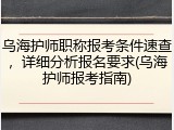 乌海护师职称报考条件速查，详细分析报名要求(乌海护师报考指南)
