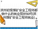 滨州初级煤矿安全工程师都做什么的就业现状如何(滨州煤矿安全工程师就业)