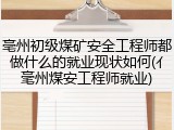 亳州初级煤矿安全工程师都做什么的就业现状如何(亻毫州煤安工程师就业)