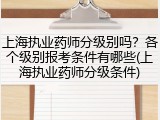 上海执业药师分级别吗？各个级别报考条件有哪些(上海执业药师分级条件)