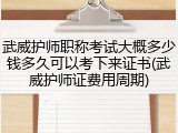 武威护师职称考试大概多少钱多久可以考下来证书(武威护师证费用周期)