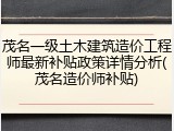 茂名一级土木建筑造价工程师最新补贴政策详情分析(茂名造价师补贴)