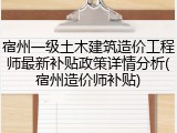 宿州一级土木建筑造价工程师最新补贴政策详情分析(宿州造价师补贴)