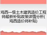 鸡西一级土木建筑造价工程师最新补贴政策详情分析(鸡西造价师补贴)