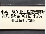 来宾一级矿业工程建造师培训及报考条件详情(来宾矿业建造师培训)
