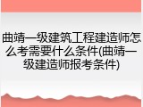 曲靖一级建筑工程建造师怎么考需要什么条件(曲靖一级建造师报考条件)