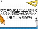 孝感中级化工安全工程师考试报名流程及考试内容(化工安全工程师报考)