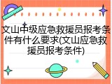 文山中级应急救援员报考条件有什么要求(文山应急救援员报考条件)