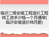 临沂二级安装工程造价工程师工资多少钱一个月通常(临沂安装造价师月薪)