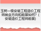 玉树一级安装工程造价工程师就业方向和前景如何?(安装造价工程师前景)