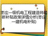 枣庄一级机电工程建造师最新补贴政策详情分析(枣庄一建机电补贴)