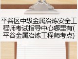 平谷区中级金属冶炼安全工程师考试指导中心哪里有(平谷金属冶炼工程师考点)