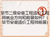 毕节二级安装工程造价工程师就业方向和前景如何？(毕节安装造价工程师前景)