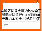 宝坻区初级金属冶炼安全工程师考试指导中心哪里有(宝坻冶金安全工程师考点)