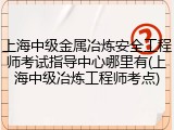 上海中级金属冶炼安全工程师考试指导中心哪里有(上海中级冶炼工程师考点)