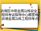 武清区中级金属冶炼安全工程师考试指导中心哪里有(武清金属冶炼工程师考点)