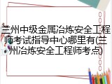 兰州中级金属冶炼安全工程师考试指导中心哪里有(兰州冶炼安全工程师考点)