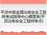 平凉中级金属冶炼安全工程师考试指导中心哪里有(平凉冶炼安全工程师考点)