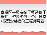 奉贤区一级安装工程造价工程师工资多少钱一个月通常(奉贤安装造价工程师月薪)