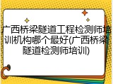 广西桥梁隧道工程检测师培训机构哪个最好(广西桥梁隧道检测师培训)