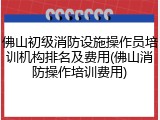 佛山初级消防设施操作员培训机构排名及费用(佛山消防操作培训费用)