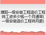 濮阳一级安装工程造价工程师工资多少钱一个月通常(一级安装造价工程师月薪)