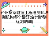 台州桥梁隧道工程检测师培训机构哪个最好(台州桥隧检测培训)