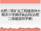 合肥二级矿业工程建造师大概多少学费好就业吗(合肥二级建造师学费)