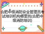 合肥中级消防安全管理员考试培训机构哪里找(合肥中级消防培训)