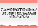 芜湖桥梁隧道工程检测师培训机构哪个最好(芜湖桥隧检测培训优选)
