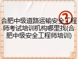合肥中级道路运输安全工程师考试培训机构哪里找(合肥中级安全工程师培训)