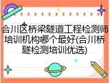 合川区桥梁隧道工程检测师培训机构哪个最好(合川桥隧检测培训优选)