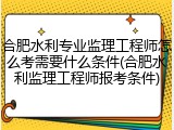 合肥水利专业监理工程师怎么考需要什么条件(合肥水利监理工程师报考条件)