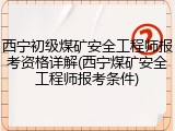 西宁初级煤矿安全工程师报考资格详解(西宁煤矿安全工程师报考条件)