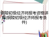 铜陵初级经济师报考资格详解(铜陵初级经济师报考条件)