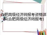 合肥高级经济师报考资格详解(合肥高级经济师报考)