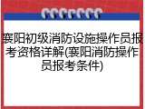 襄阳初级消防设施操作员报考资格详解(襄阳消防操作员报考条件)