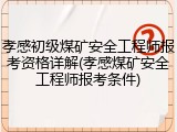 孝感初级煤矿安全工程师报考资格详解(孝感煤矿安全工程师报考条件)