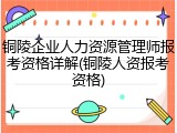 铜陵企业人力资源管理师报考资格详解(铜陵人资报考资格)