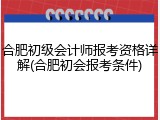 合肥初级会计师报考资格详解(合肥初会报考条件)
